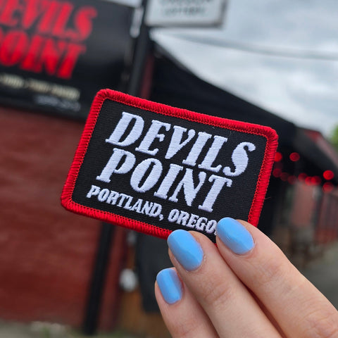Devils Point Embroidered Iron-On Patch Red Border